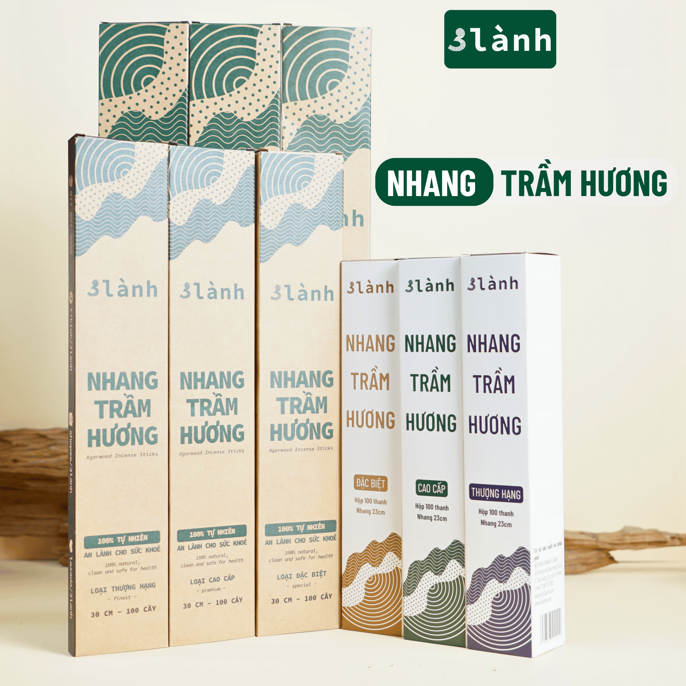 Nhang Trầm Hương 3 Lành Đặc Biệt Cao Cấp Thượng Hạng 23-30-40cm, 100gr Tự Nhiên 100% Thờ Cúng