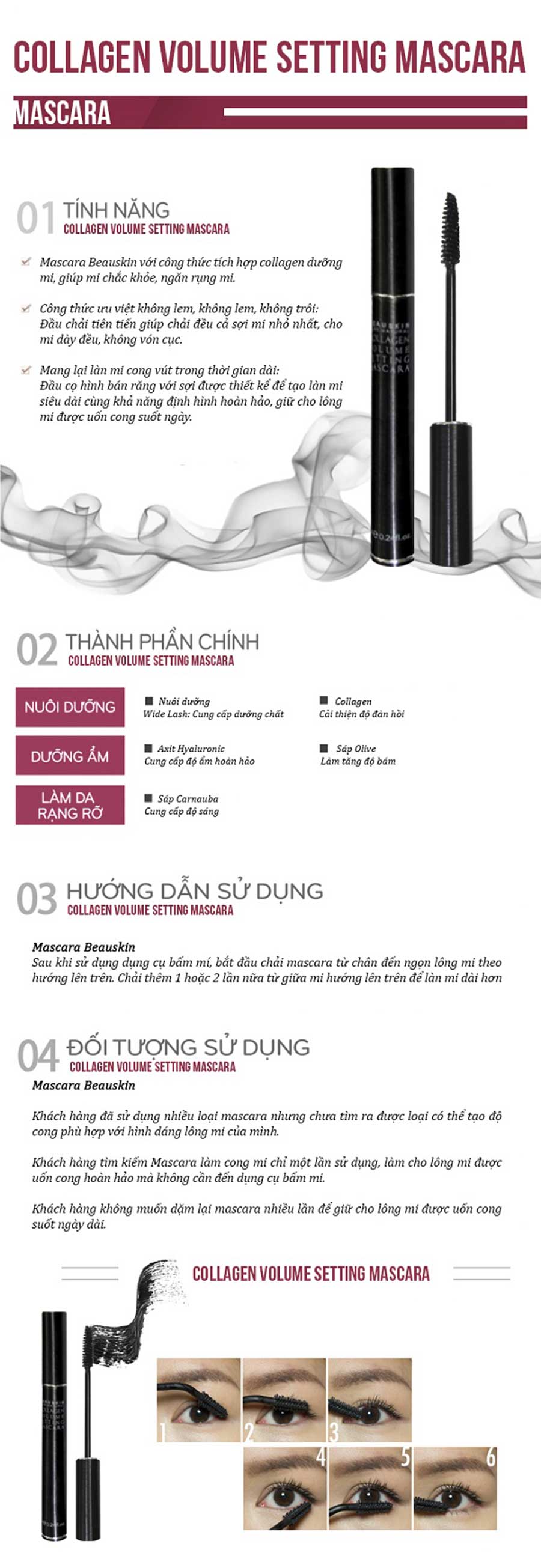 Chuốt Mi Siêu Dài Không Lem Không Trôi Mascara Beauskin (3.5g)