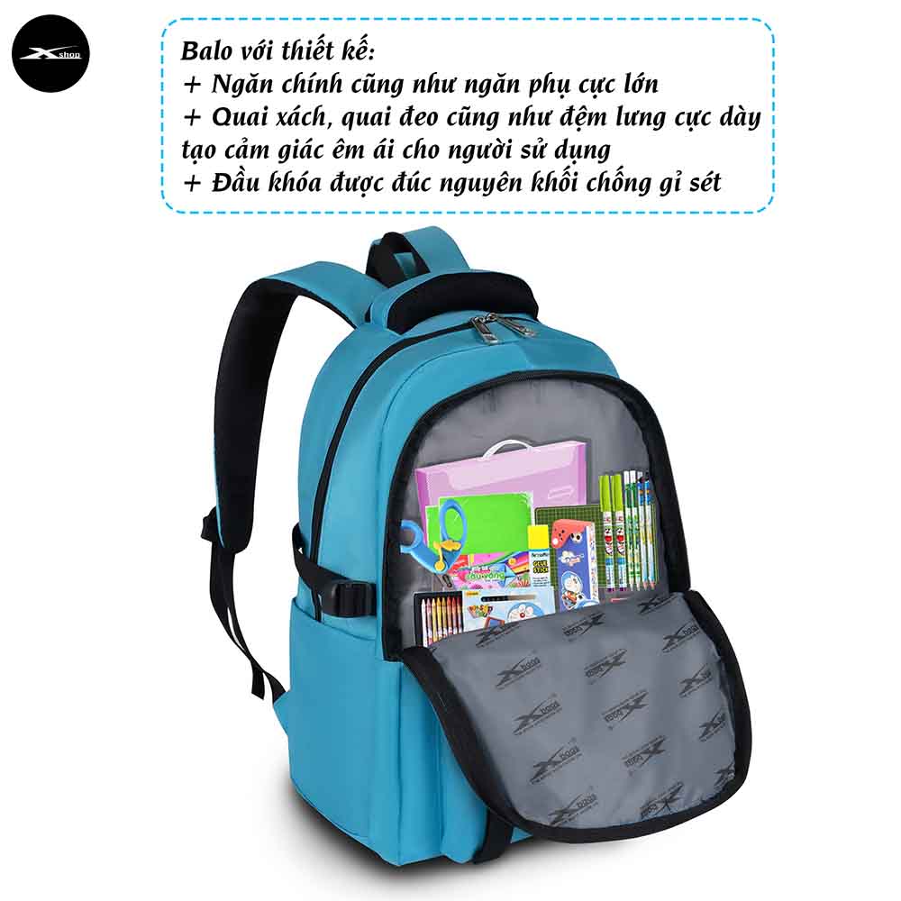 Balo Đi Học Xbags Sea Blue XB 3201 - Balo Học Sinh Cấp 2 Cấp 3 Siêu Nhẹ, Chống Thấm Nước, Thiết Kế Thời Trang Đựng Laptop 14-15 Inch