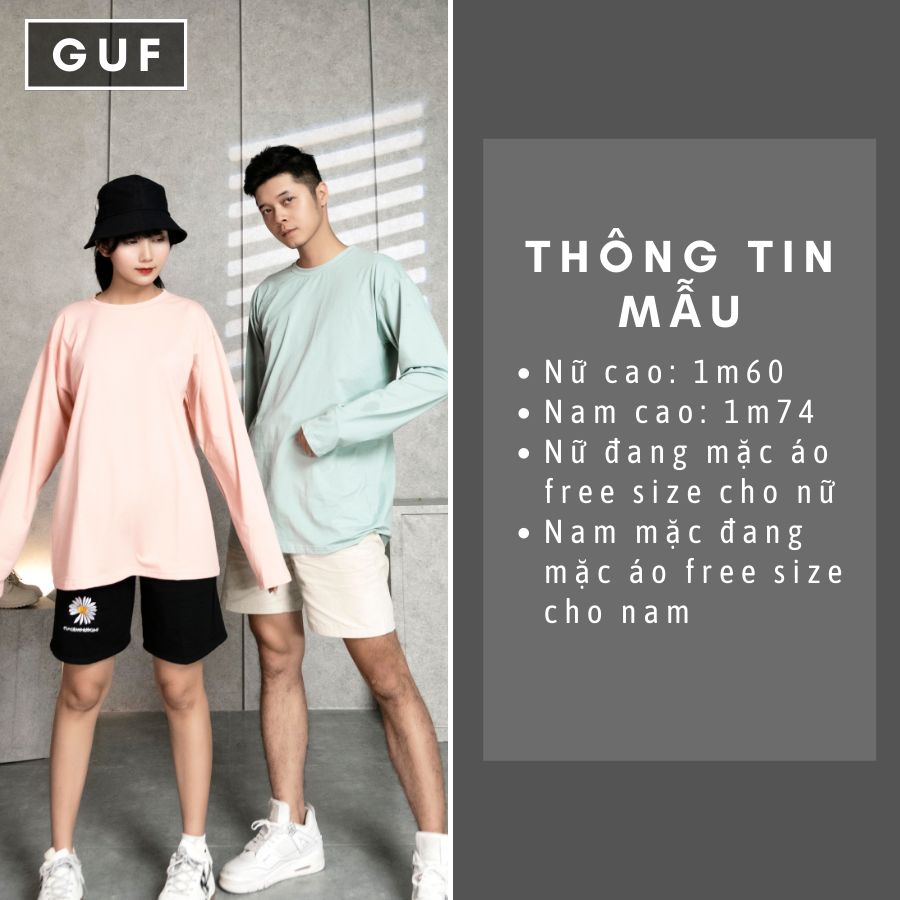 Áo Thun Tay Dài Nam Nữ Form Rộng Cổ Tròn Đủ 5 Màu Basic Đen, Trắng, Xanh, Hồng Chất Phông Cao Cấp Unisex GUF
