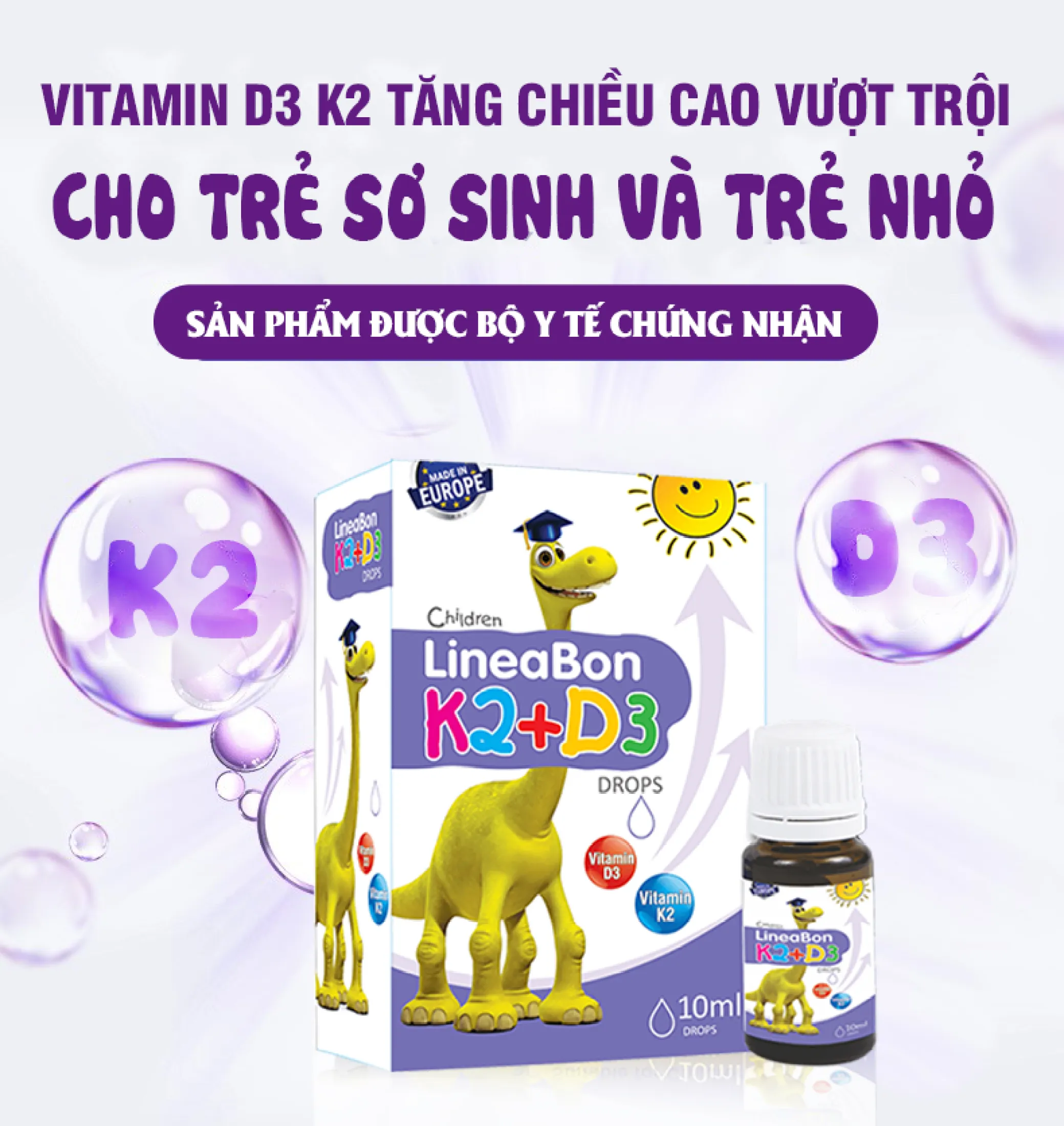 Vitamin k2 d3 Lineabon từ Châu Âu chứa MK7 giúp hấp thụ calci – Hỗ trợ hấp thu canxi tự nhiên cho trẻ, giúp tăng chiều cao, hết còi xương - Hết ngay khóc đêm, trằn trọc, mồ hôi trộn