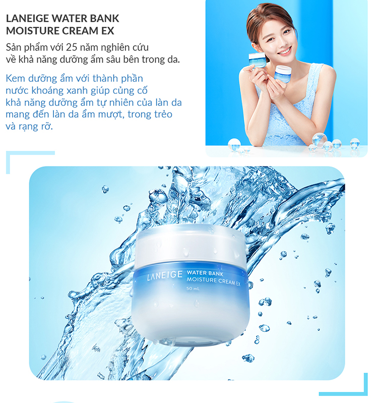 Kem dưỡng ẩm dành cho da thường và da khô Laneige Water Bank Moisture Cream Ex 50ml