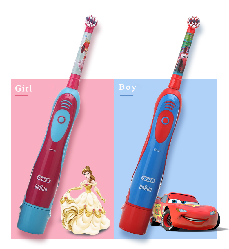 Oral B Kids Electric Toothbrush Soft Bristle Battery Power Supply Gum Care Replaceable Brush Head 2 Minutes Timer Teeth Brush