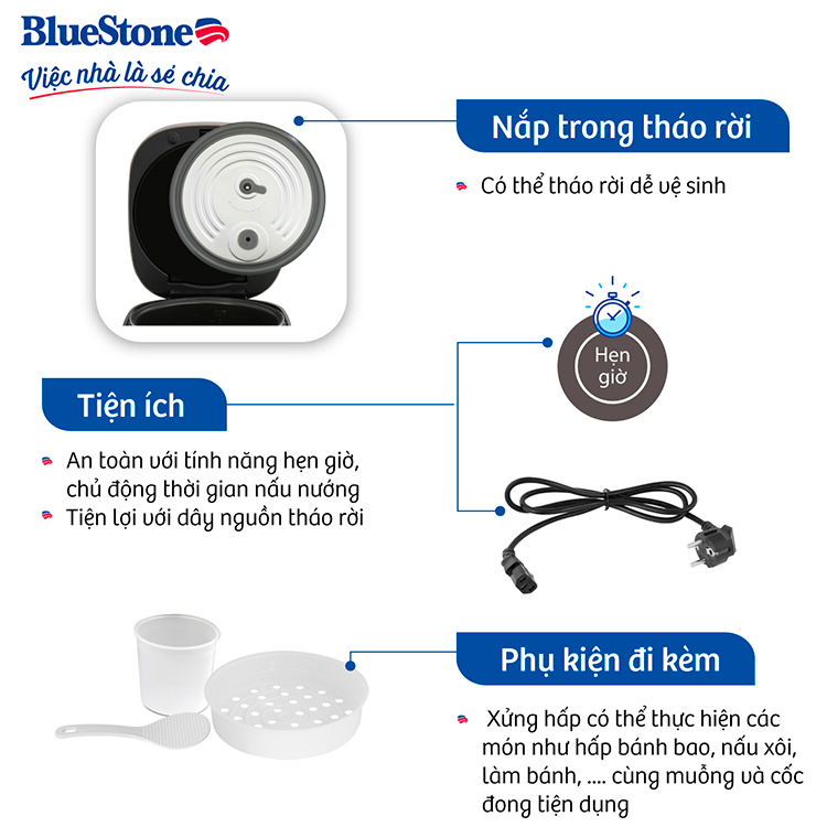 Nồi Cơm Điện Tử BlueStone RCB-5946 ( 1,5 lít - 860W)