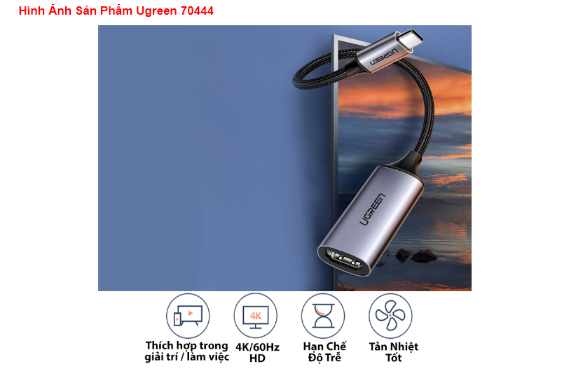 Bộ chuyển thunderbolt 3 usb type c ra hdmi 2.0 4k 60hz Ugreen 297OL70444CM Hàng chính hãng