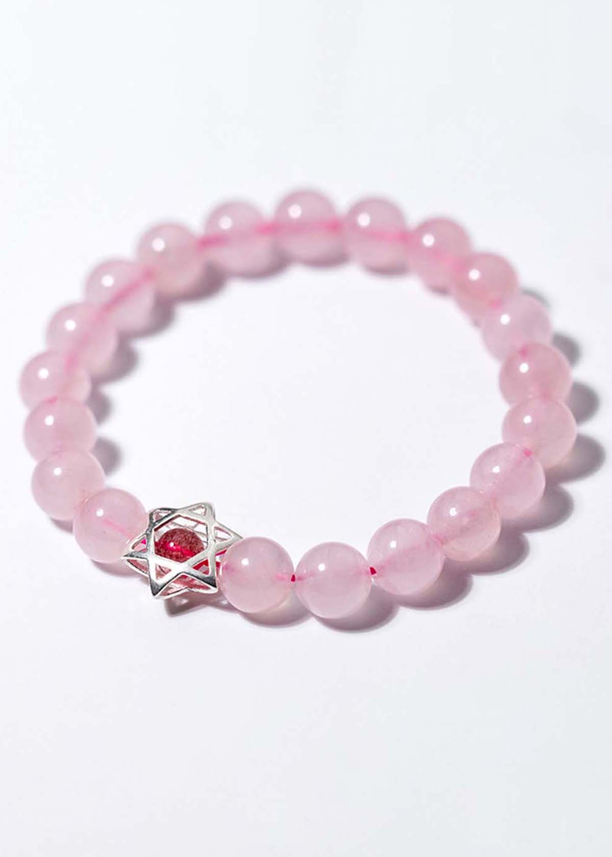 Vòng tay đá thạch anh hồng charm bạc ngôi sao 6 cánh mệnh hỏa, thổ - Ngọc Quý Gemstones