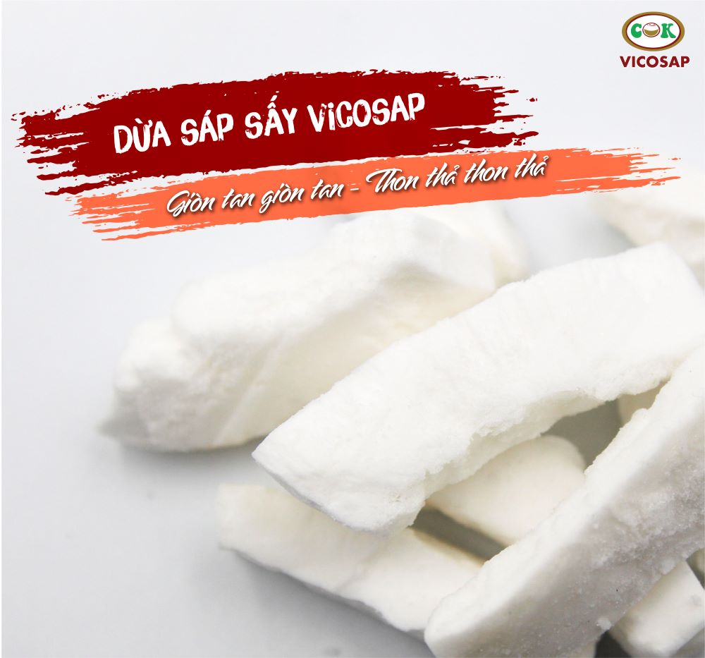 COMBO 3 hộp Dừa sáp sấy giòn cao cấp VICOSAP ít đường đồ ăn vặt healthy đặc sản Trà Vinh