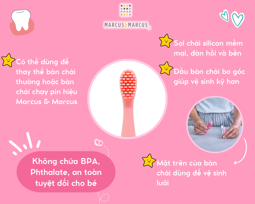 Đầu bàn chải silicon thay thế cho bé Marcus & Marcus