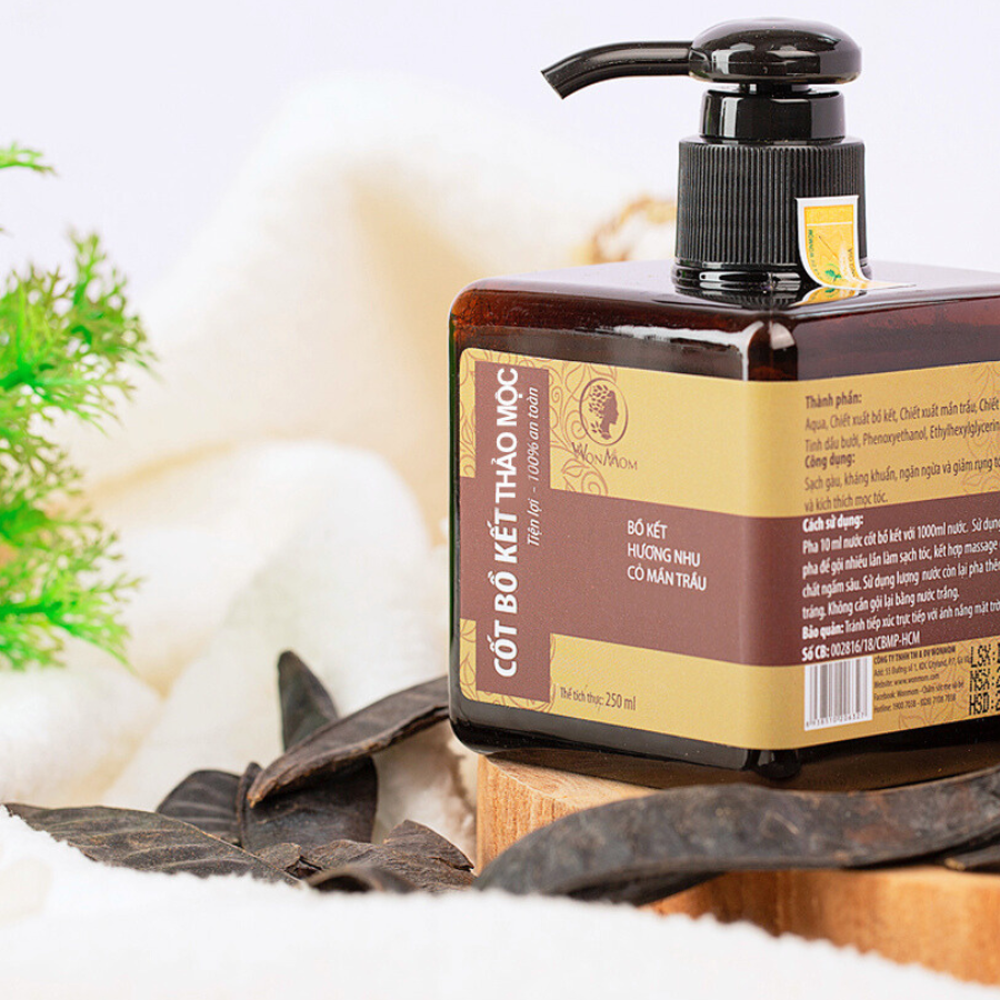 Cốt bồ kết thảo mộc sạch gàu, mọc tóc, dưỡng tóc đen mượt Wonmom 250ml
