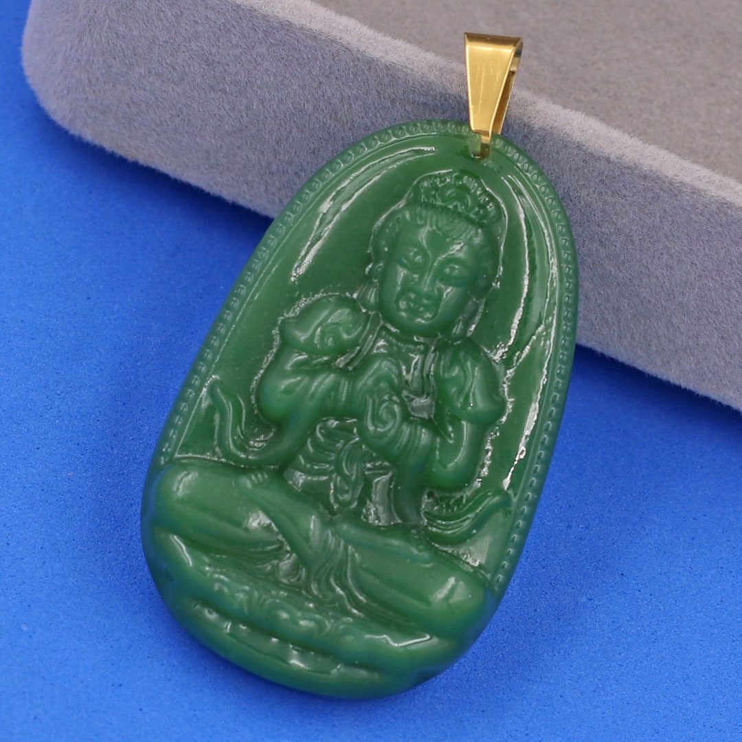 [Tuổi Mùi, Thân] Mặt Dây Chuyền Phật Đại Nhật Như Lai Đá Thạch Anh Xanh Lá Size Nhỏ 3.6cm & Size Lớn 5cm - Tặng Kèm Móc Inox - Phong Thủy 868 - May Mắn - Bình An