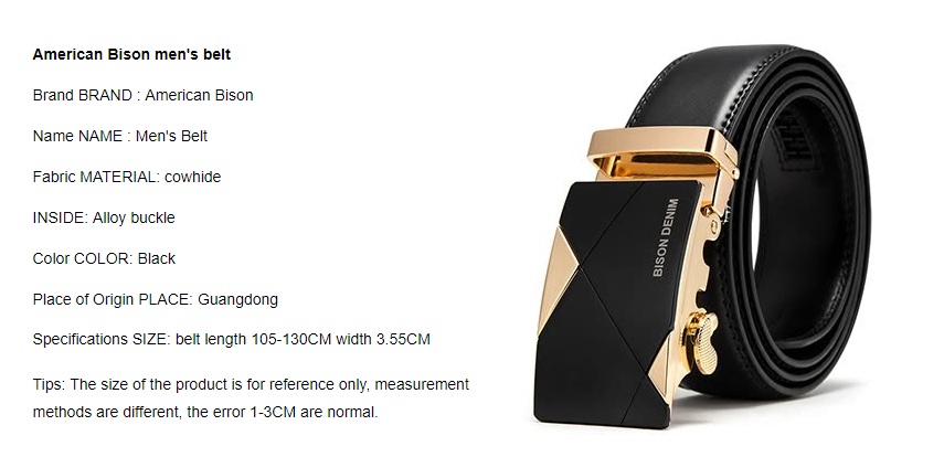 American Bison Men's Belt Leather Automatic buckle Korean Business Casual Belt N71355-1C Gold buckle coffee belt