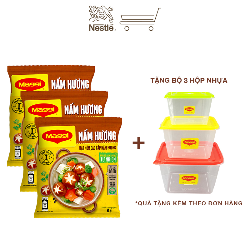 [tặng bộ 3 hộp nhựa] combo 3 gói hạt nêm cao cấp maggi nấm hương (gói 450g) 1