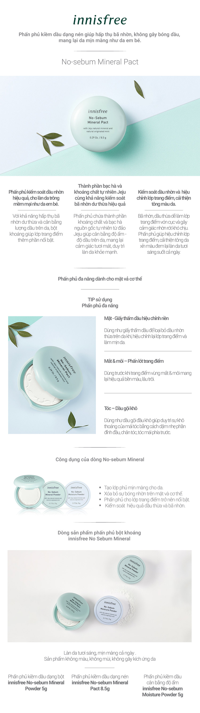 Phấn nén kiềm dầu innisfree No Sebum Mineral Pact 8.5g - 131172631