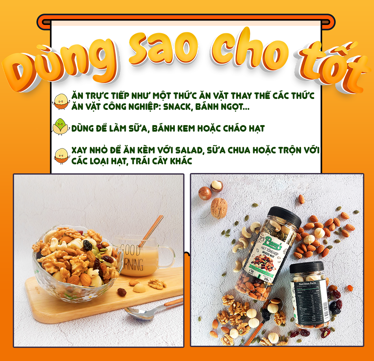 Hạt Dinh Dưỡng Tổng Hợp Mix 6 Loại Macca, Hạnh Nhân, Hạt Điều, Nhân Hạt Óc Chó, Hạt Bí, Nho Úc Pams