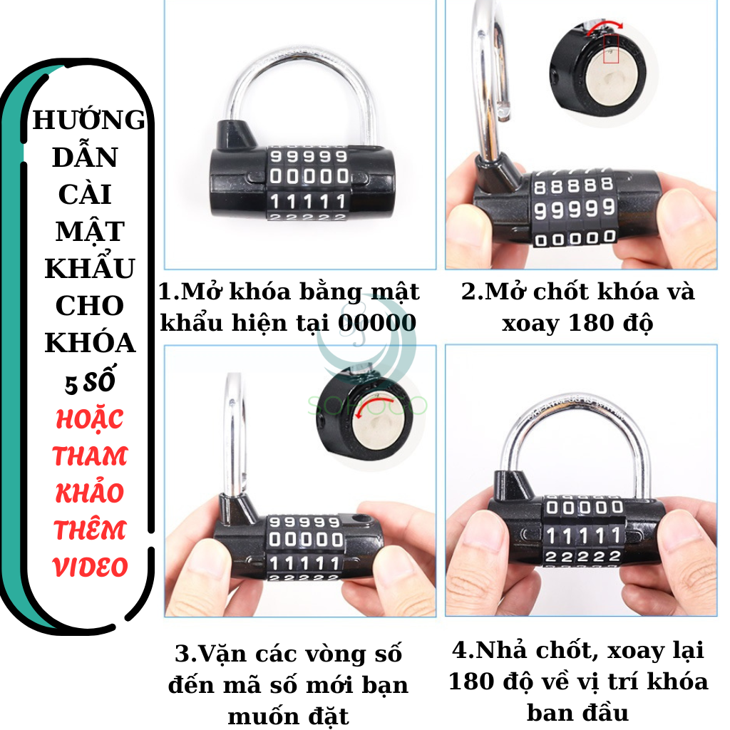 [VIDEO]- Ổ khóa số 5 số đổi mật mã, khóa hành lý, khóa cửa, tủ- CHỌN CỠ- Ổ khóa 5 số hình chữ U, khóa vali, khóa xe không cần dùng chìa- GIAO MÀU NGẪU NHIÊN
