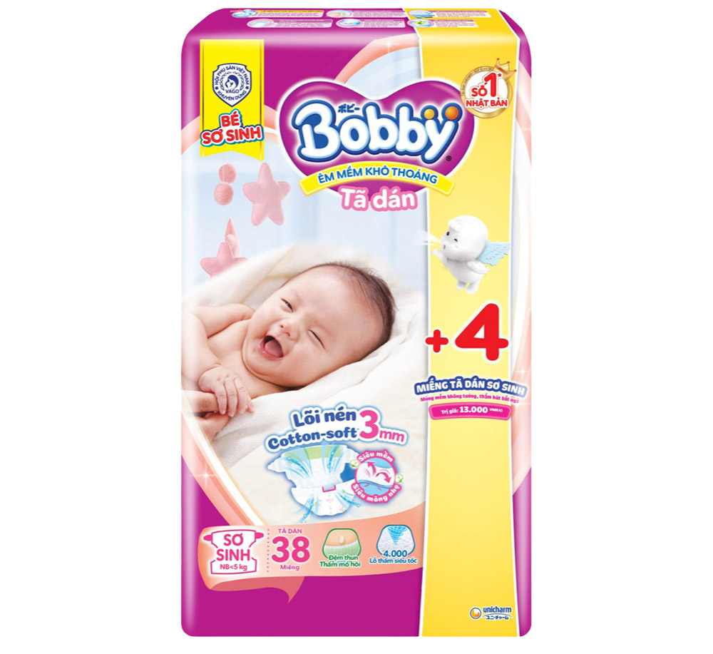 Tã dán Bobby Siêu thấm - khô thoáng size XS