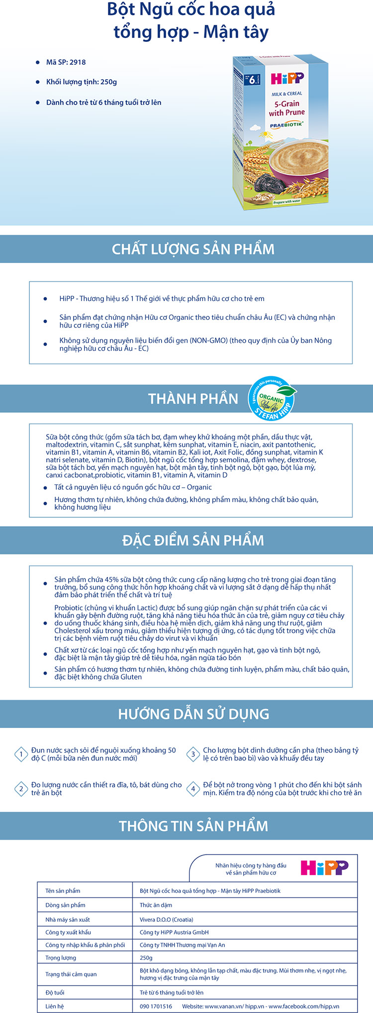 Combo 2 Bột Dinh Dưỡng Sữa Ngũ Cốc Hoa Quả Tổng Hợp - Mận Tây HiPP 250g - 2918 & Bột Dinh Dưỡng Hoa Quả Tổng Hợp (Táo, Chuối, Lê, Mơ) HiPP 250g - 3141 Tặng Kèm 1 Yếm Ăn Dặm HiPP