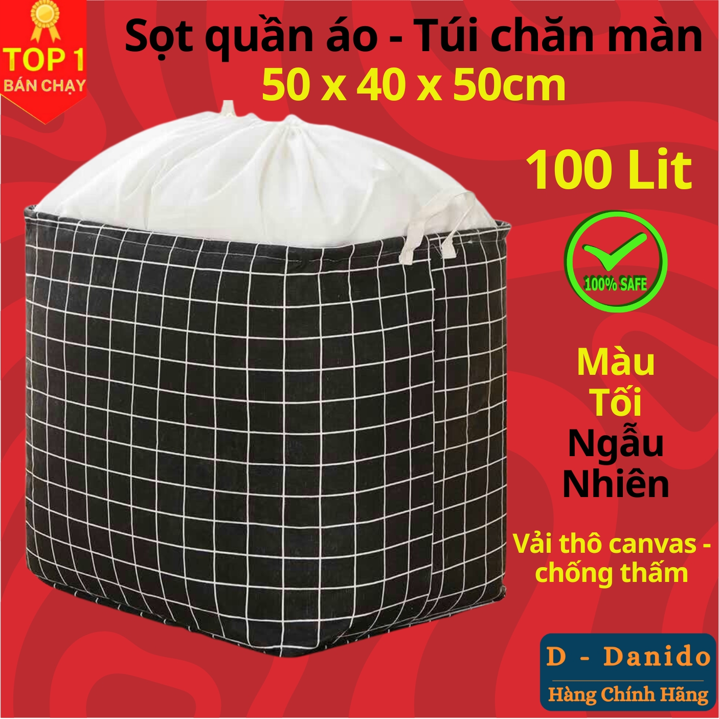 Túi vải Canvas đựng quần áo - Sọt đựng đồ túi chăn 100L cao cấp gấp gọn, chống thấm nước - Giỏ đựng đồ, chăn mền  - Chính hãng D Danido