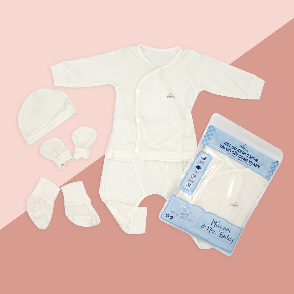 Set quần áo cài chéo 5 món vải modal làm từ sợi cây sồi siêu mềm và thoáng khí  Comfybaby size sơ sinh Newborn