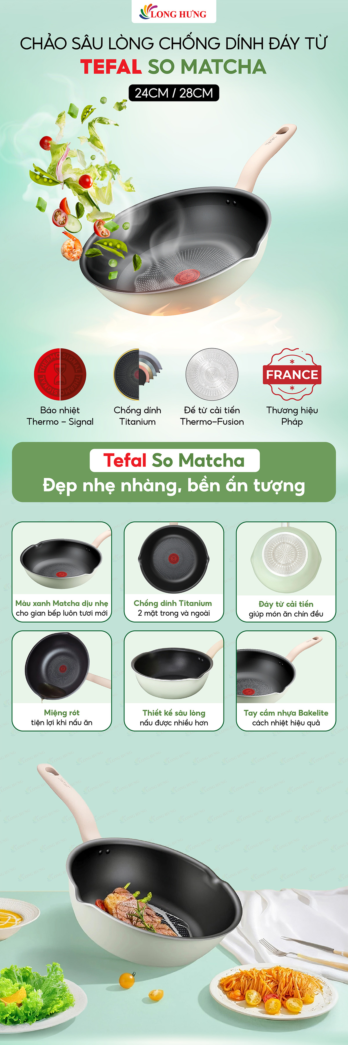 Chảo sâu lòng chống dính đáy từ Tefal So Matcha (24cm/28cm) - Hàng chính hãng