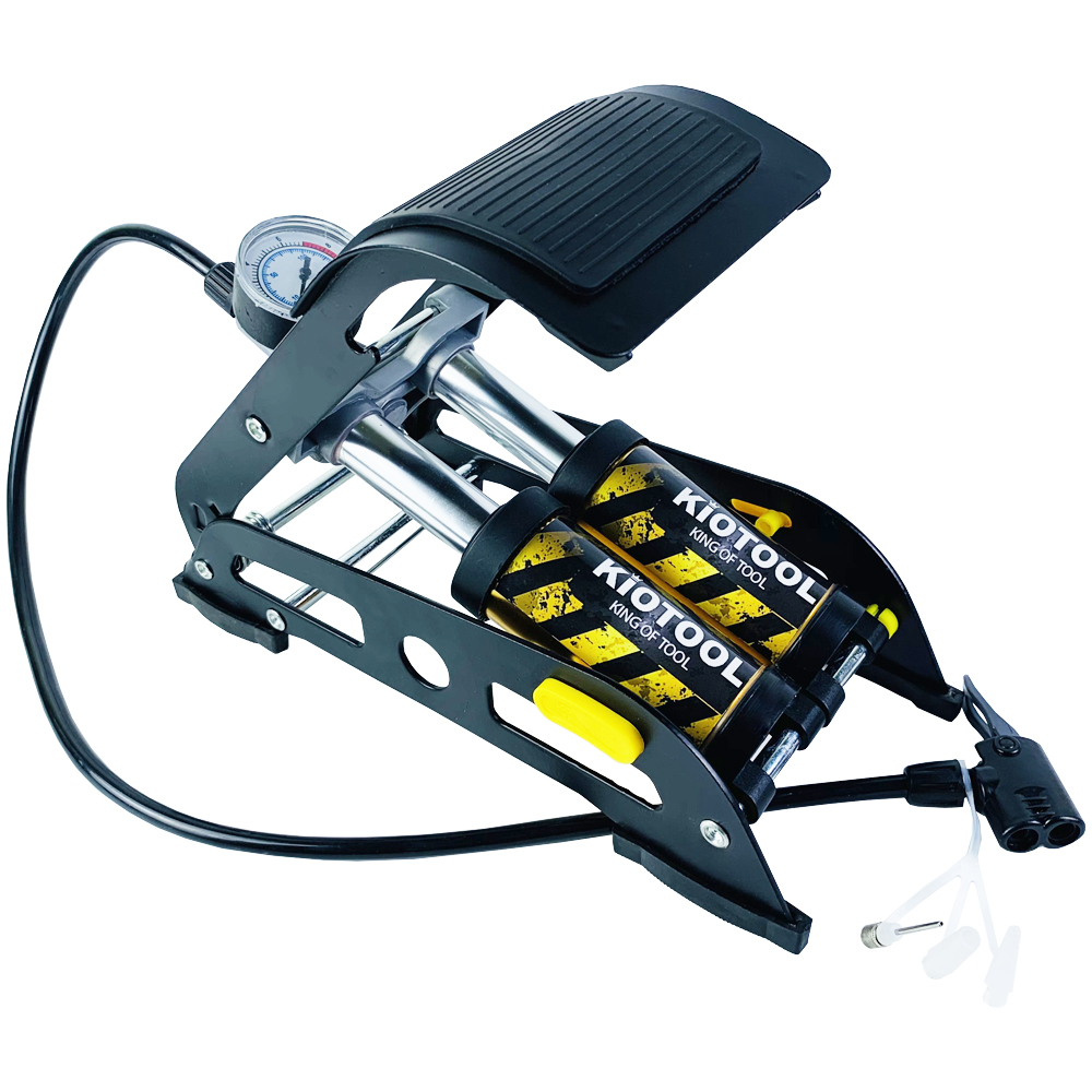 Bơm xe máy - Bơm xe đạp chân - Bơm đạp chân 2 ống đa năng - Bơm hơi đạp chân mini Xe Đạp, Xe Máy, Xe Ô tô, Xe Hơi Đa Năng Dễ Dàng Xếp Gọn thân hợp kim siêu bền, hỗ trợ cả van Mỹ và van Pháp Thương hiệu KIOTOOL