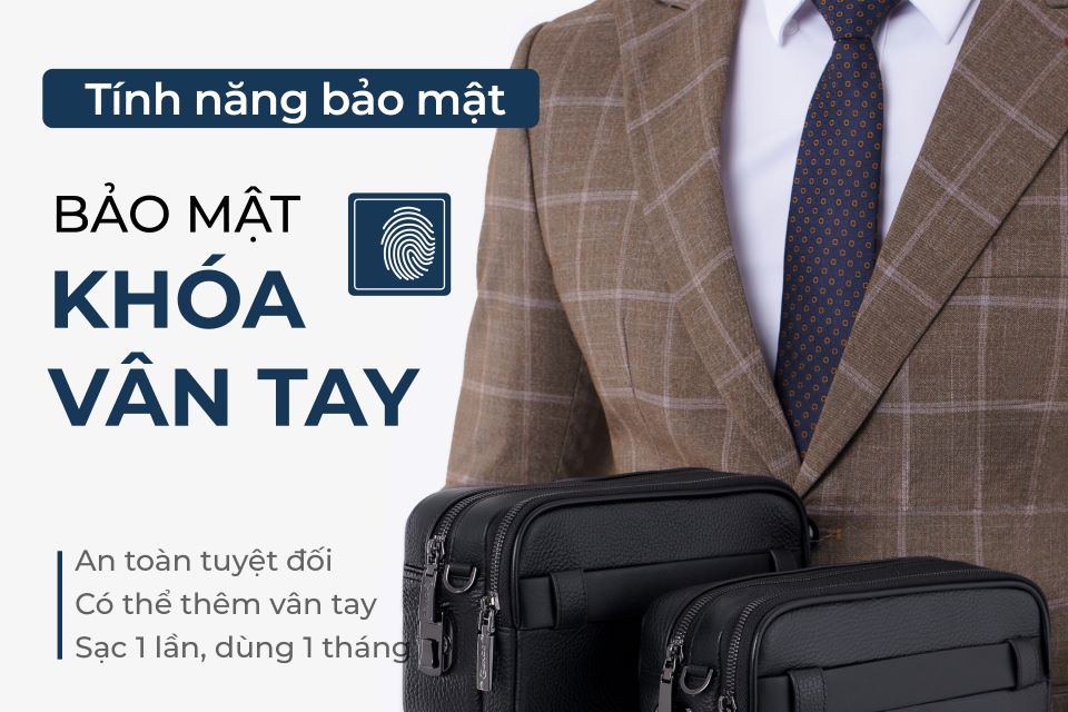 Clutch Đeo Chéo Ví Nam Cầm Tay GENCE RB08 Da Bò Khóa Vân Tay Cao Cấp Màu Đen