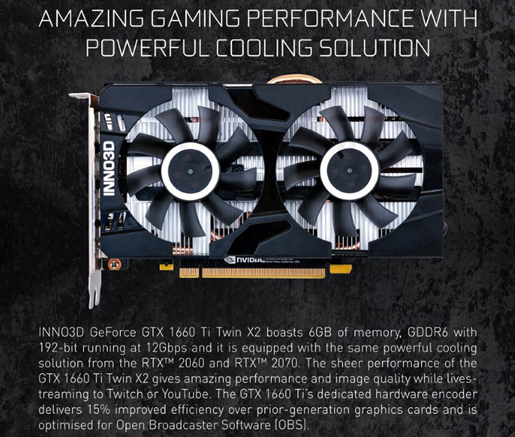 Card M&agrave;n H&igrave;nh INNO3D GEFORCE GTX 1660Ti TWIN X2 6GB