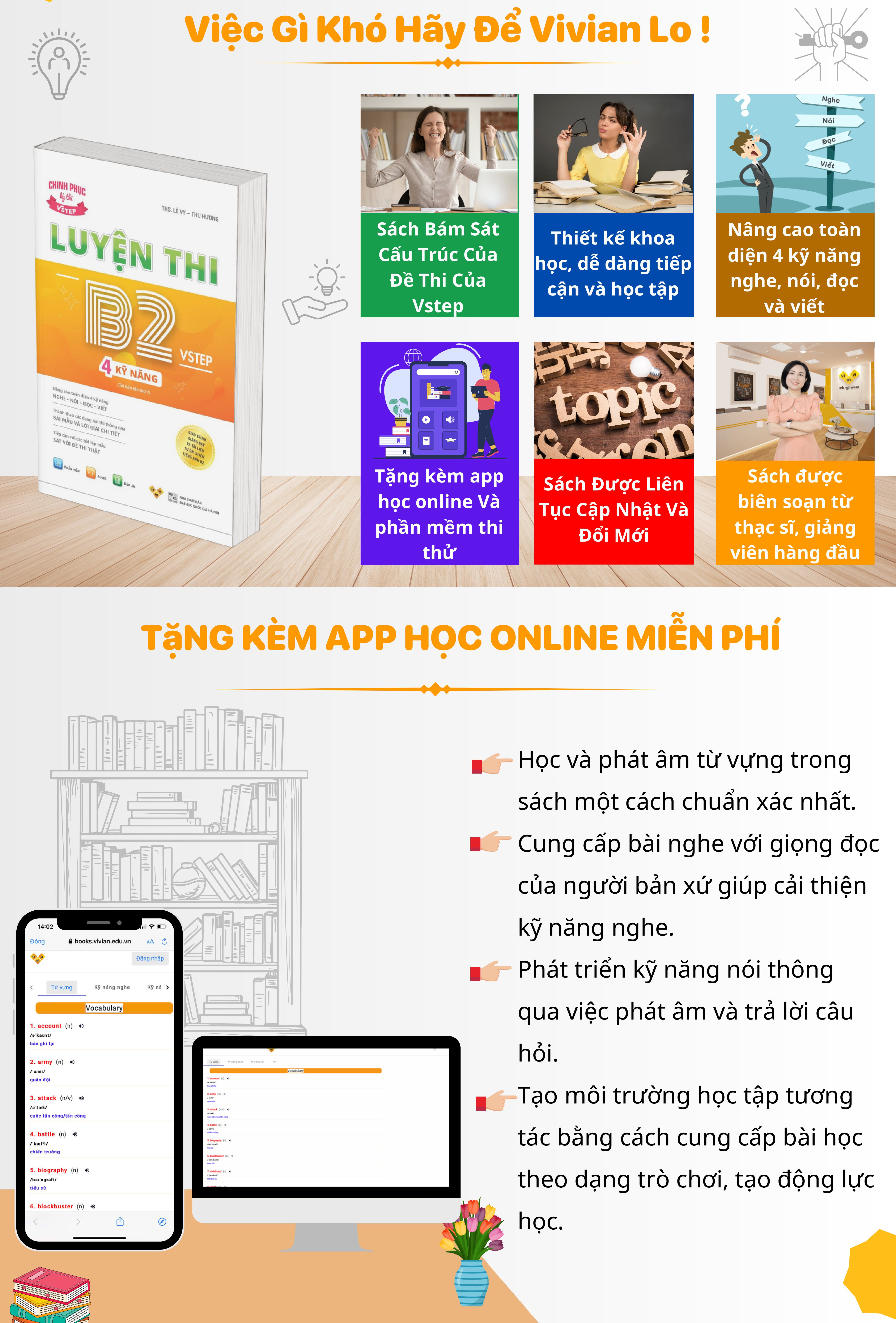 Sách Luyện thi B2 Vstep 4 kỹ năng - Ôn thi chứng chỉ tiếng Anh bậc 4 (bằng B2 tiếng Anh) khung năng lực Ngoại ngữ 6 bậc Việt Nam
