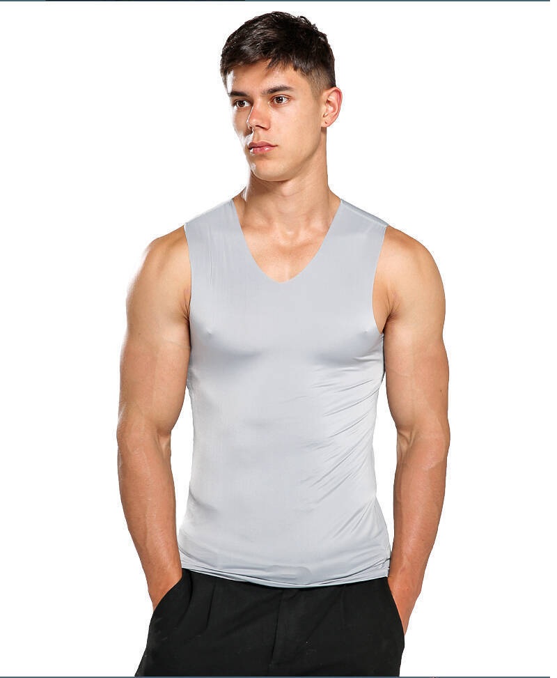 Áo lót nam áo ba lỗ body sát nách cổ chữ V vải lụa lạnh mát không đường may cao cấp