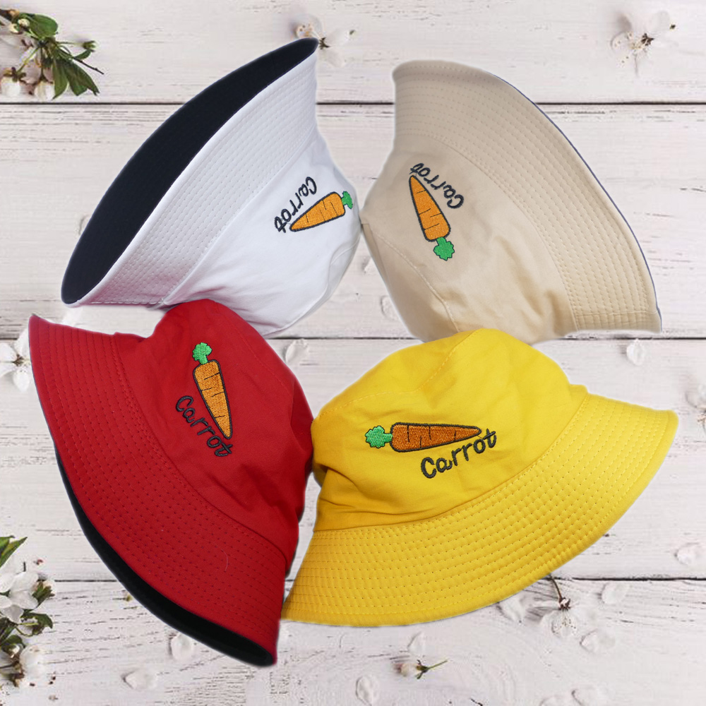 Mũ bucket thêu hình Carrot và Cầu Vồng đẹp mắt, đội được 2 mặt với 2 màu khác nhau, dành cho nam và nữ đội đi chơi, đi học, đi làm