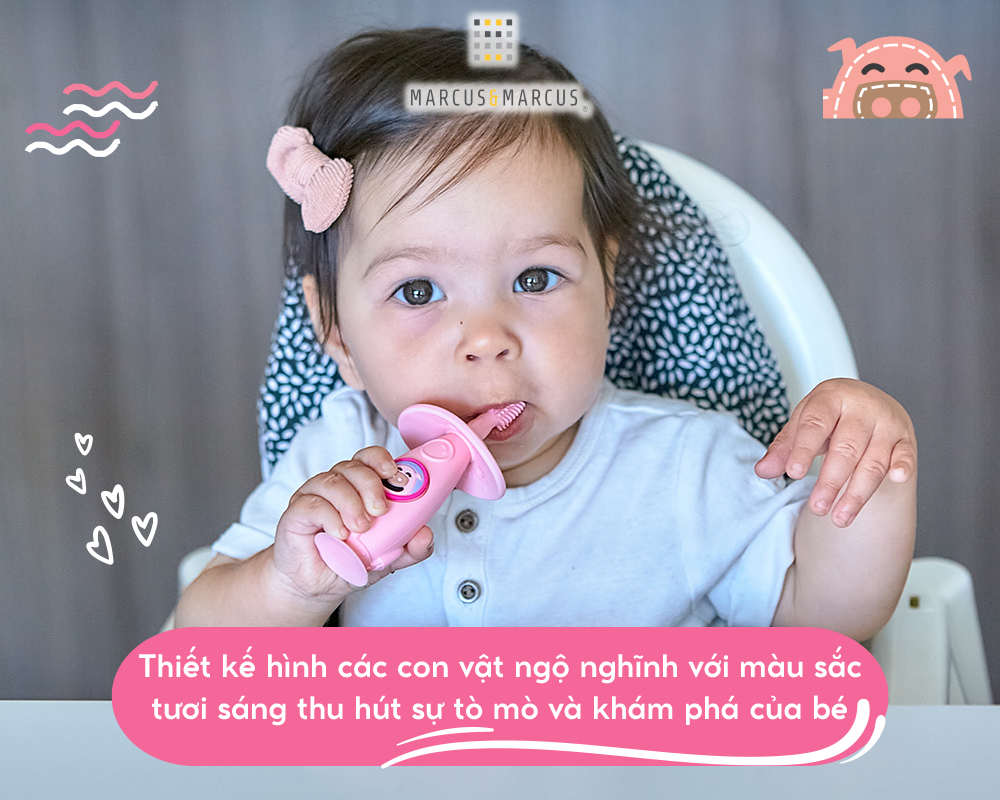 Bàn chải tập đánh răng và mát xa nướu silicon 360 cho bé Marcus & Marcus, từ 12 tháng