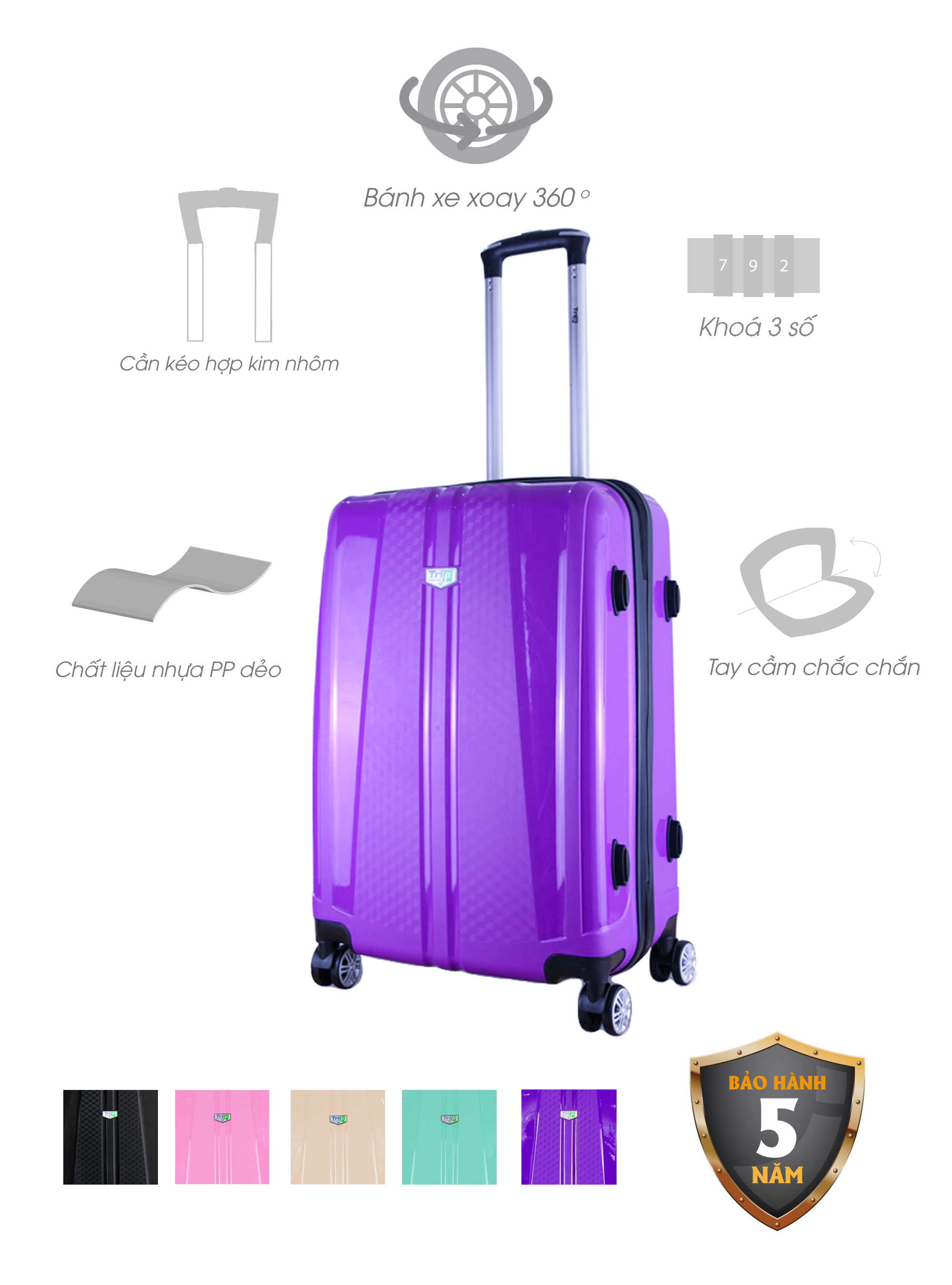 Vali Nhựa Dẻo TRIP PP103 - Đen Vali Nhựa Dẻo TRIP PP103 - Đen
