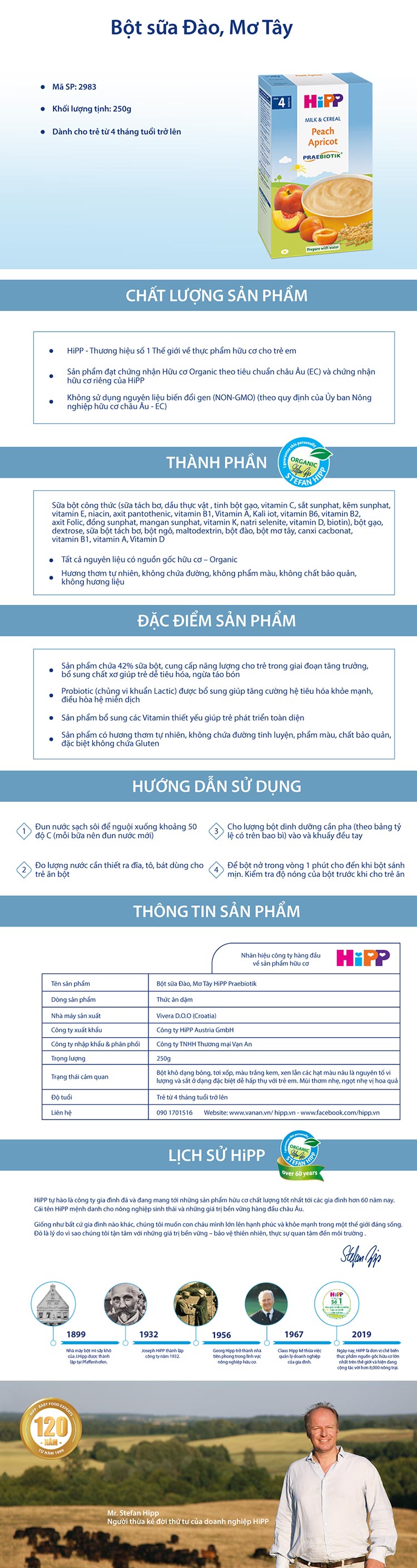 Bột Dinh Dưỡng Sữa Đào Mơ Tây HiPP 250g -  2983