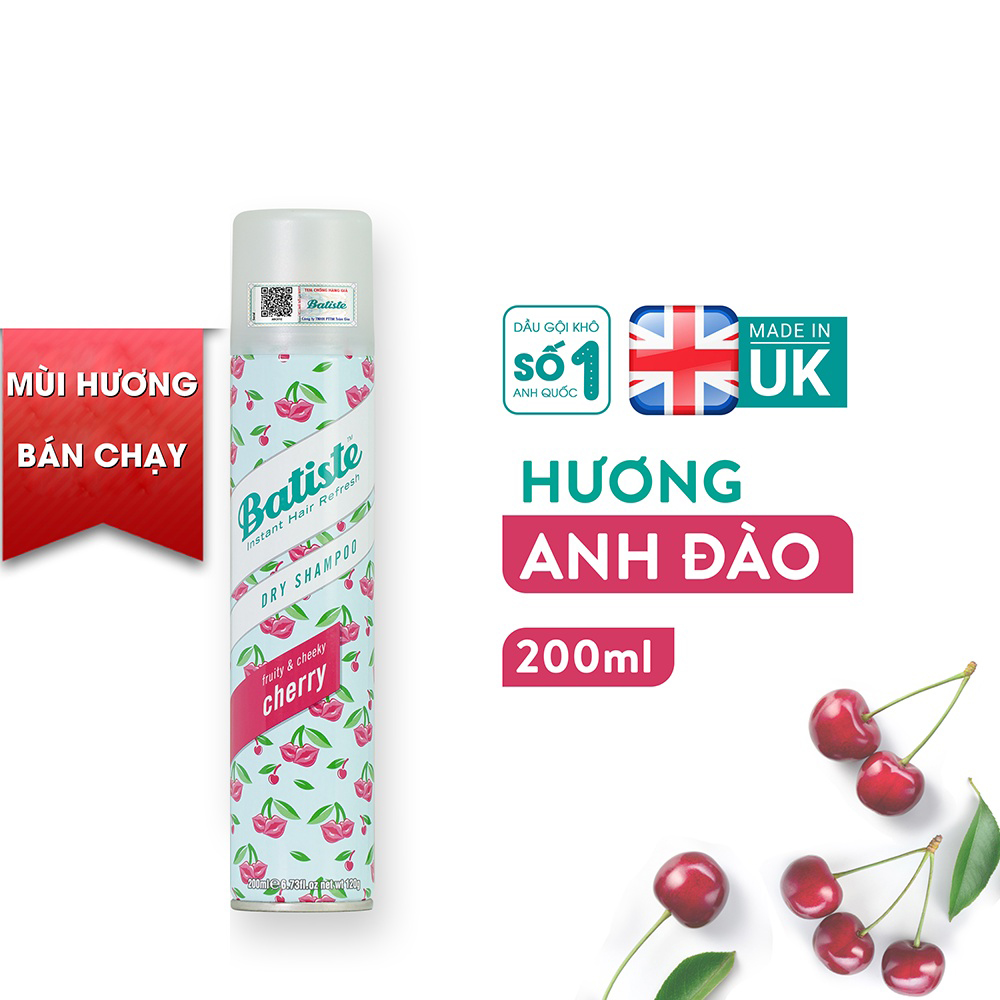 Dầu Gội Khô Batiste Dry Shampoo 200ml Hết Ngứa, Hết Bết Dính Tóc Bồng Bềnh Tức Thì