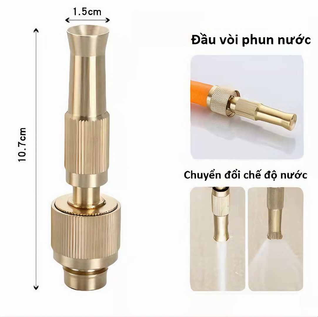 Đầu vòi xịt KG98 tăng áp lực nước đa năng mini bằng đồng, vòi rửa xe, rửa sân, tưới cây, làm vườn - Hàng chính hãng