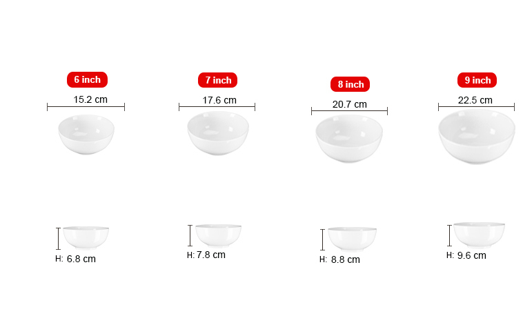 Bát Tô Canh Sứ Trắng Đủ Size - Tô khum Sứ Long Phương