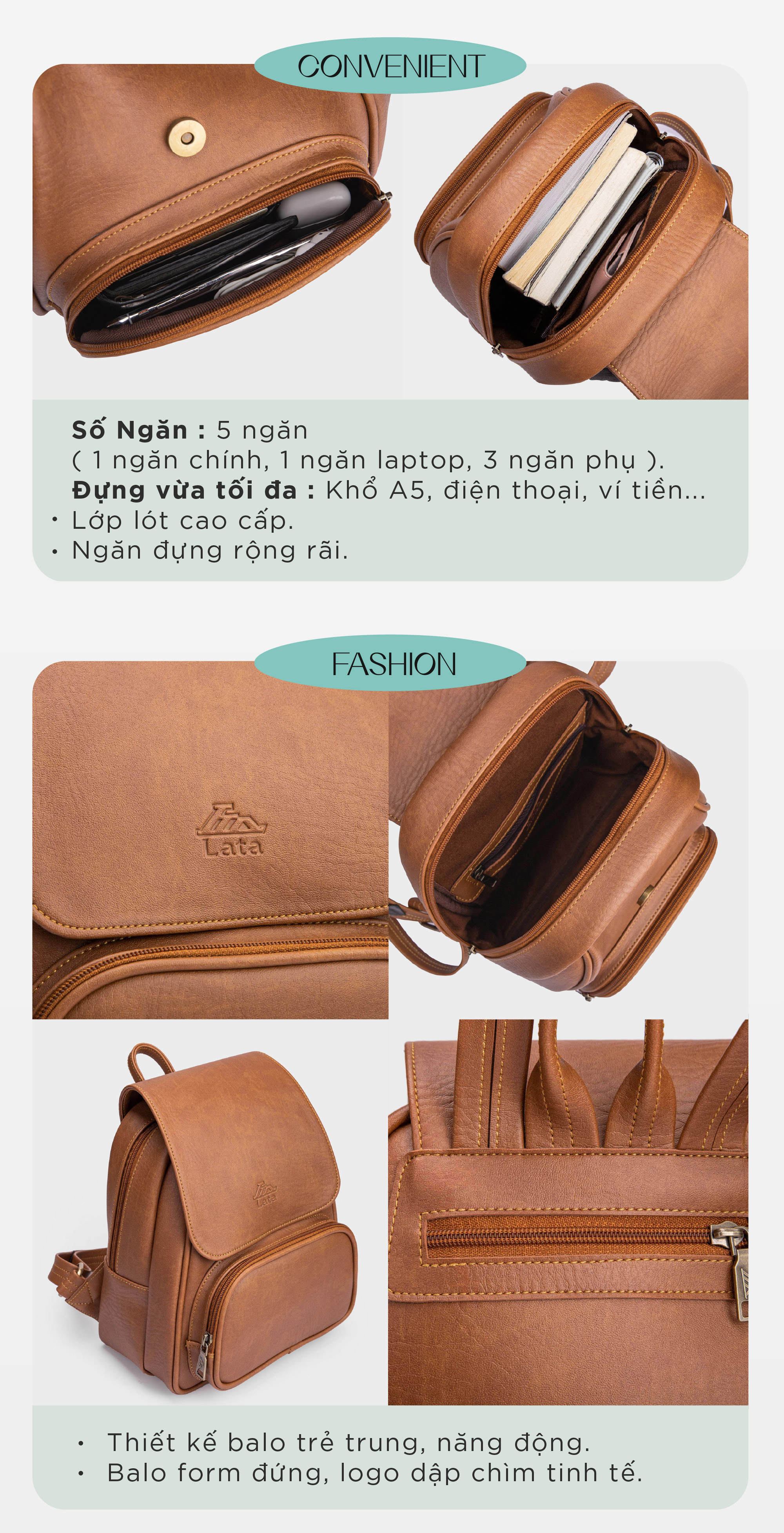 Balo Lata ( Thời trang nữ tiện lợi cỡ trung - Balo da BAL41 )