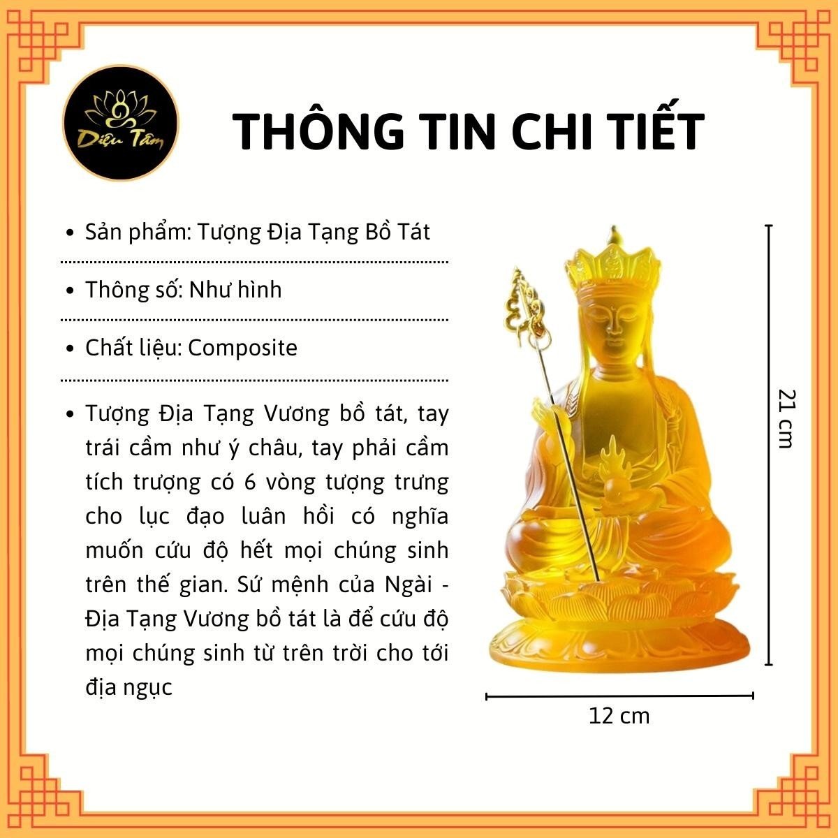 Tượng địa tạng vương bồ tát – tượng phật Địa Tạng lưu ly màu vàng cao 21cm đồ thờ cúng phong thủy shop Diệu Tâm