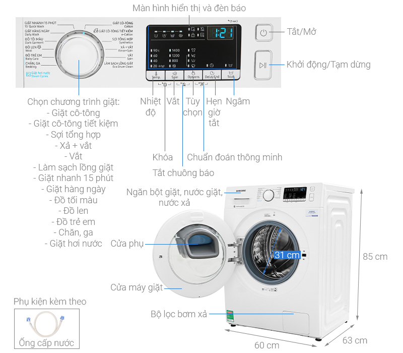 Máy Giặt Cửa Trước Inverter Samsung WW10K44G0YW/SV (10kg) - Hàng Chính Hàng - Chỉ Giao tại Hà Nội