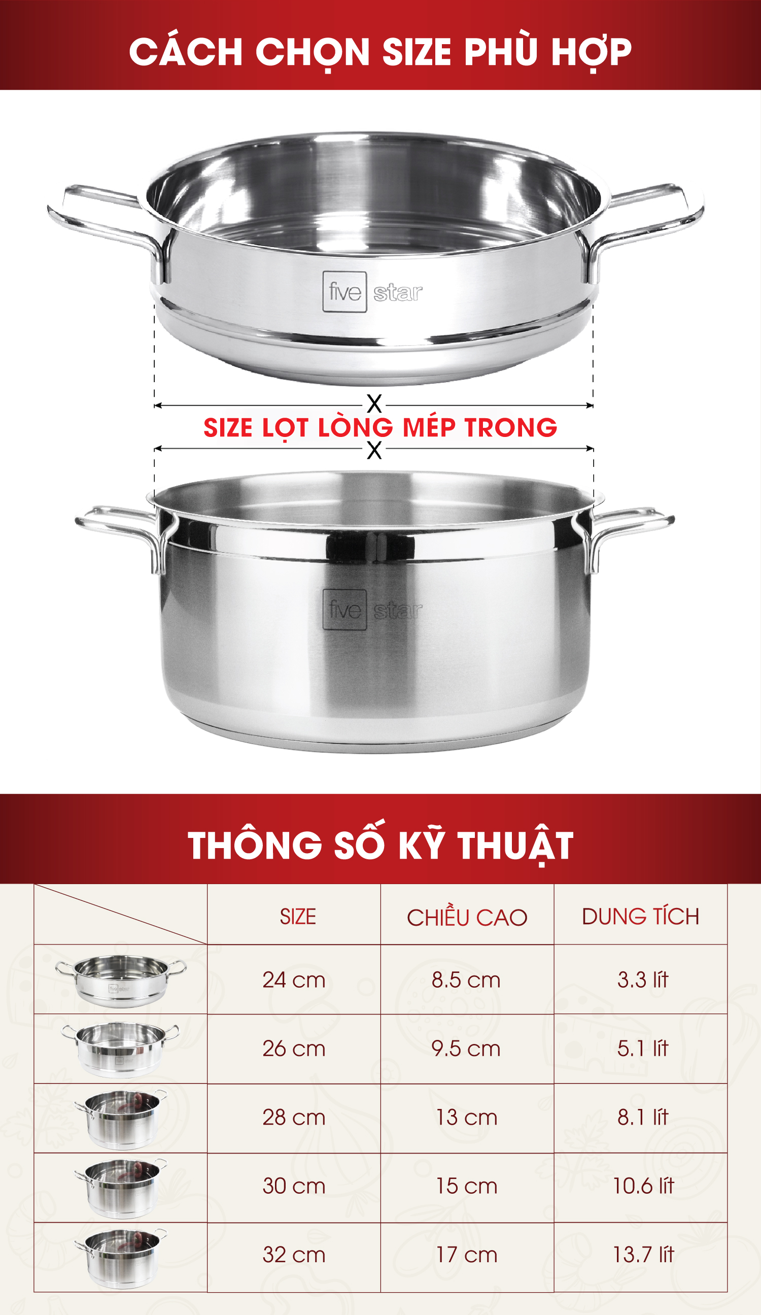 Xửng Hấp Fivestar - Bạc (Tặng 10 Muỗng Ăn Inox)