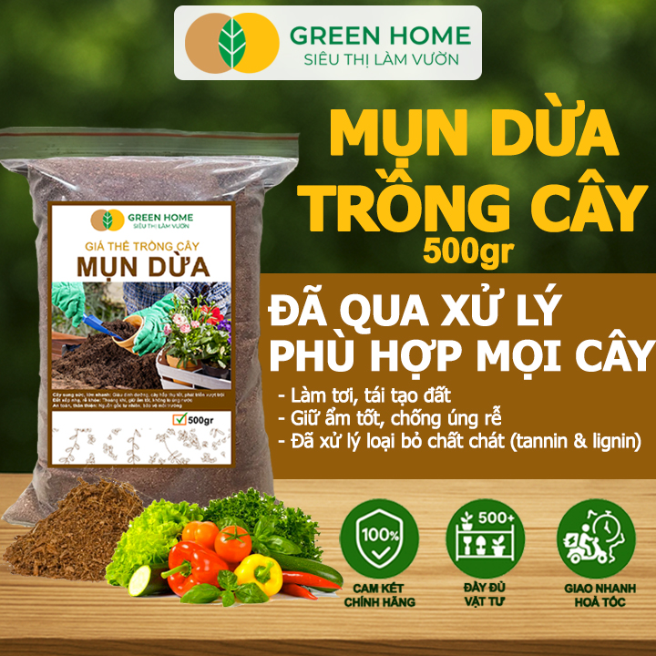 Mụn Xơ Dừa Greenhome, Sfarm, Bao 500GR, Đã Qua Xử Lý, Chuyên Trồng Rau, Hoa Màu, Dâu Tây, Cây Ăn Trái, Thủy Canh