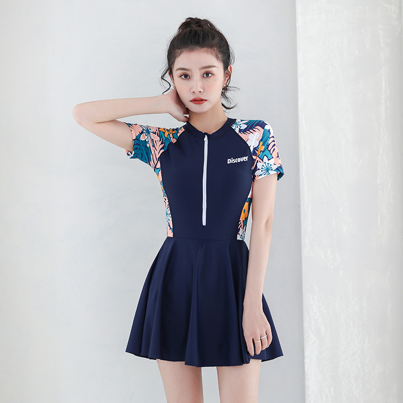 Đồ bơi liền thân quần váy nữ, có mẫu dài tay, khóa kéo trước phong cách thể thao, áo sẵn đệm ngực, chất thun bơi dầy mát lạnh | KT072