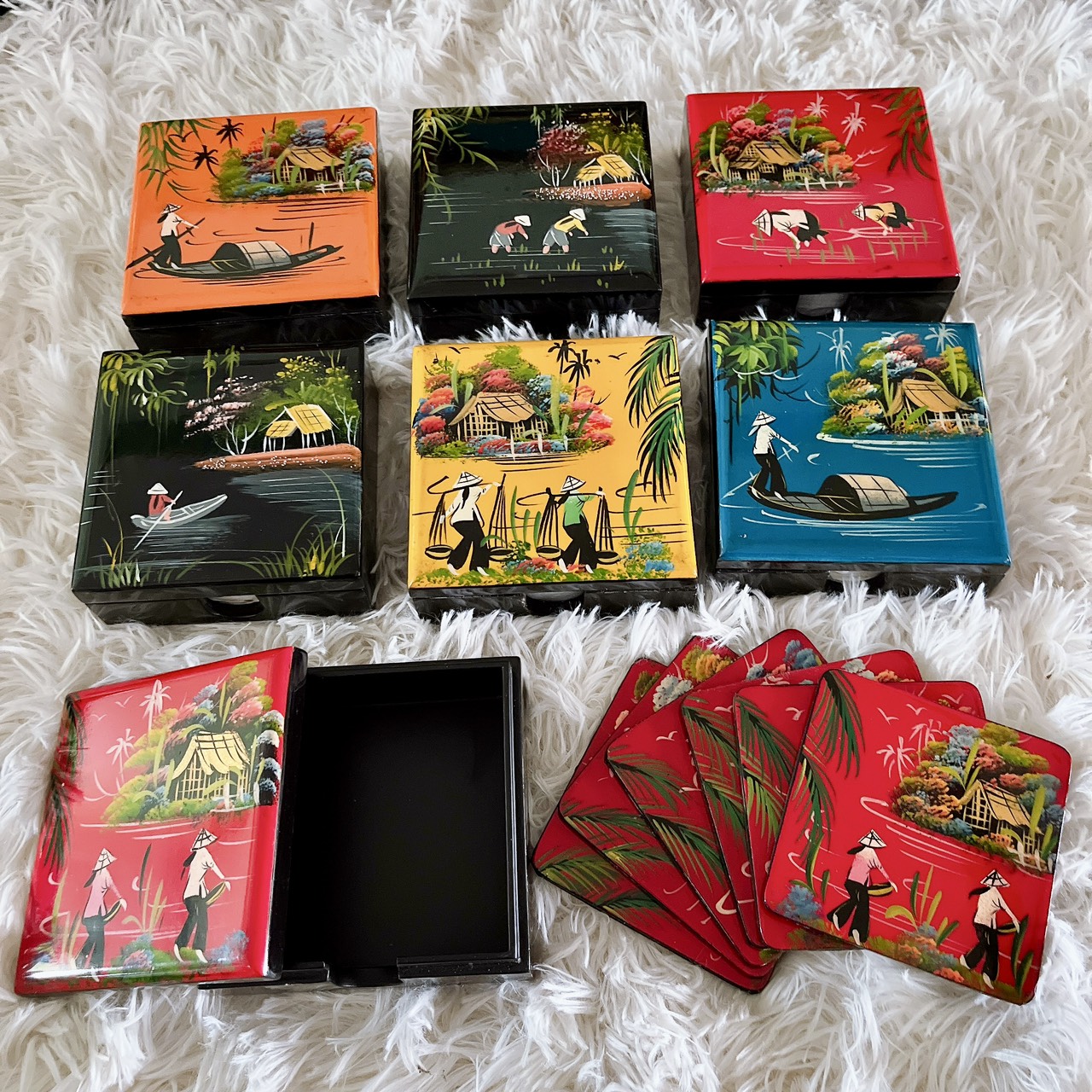 Lót ly sơn mài Thanh Bình Lê đa dạng mẫu mã màu sắc