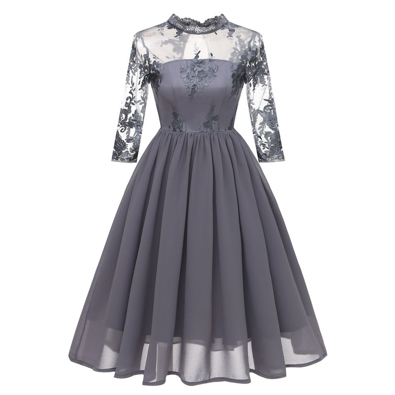 2019 Fashion Luxury Women Applique Dresses Elegant O-Neck Female Party Prom Dress Ball Gown