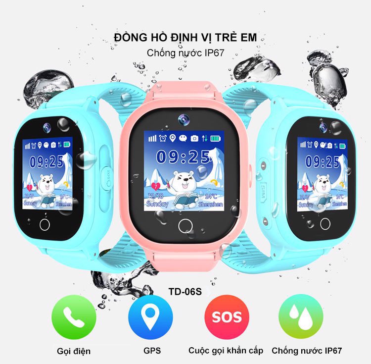 Đồng hồ định vị trẻ em GPS TD06S chống nước, có camera