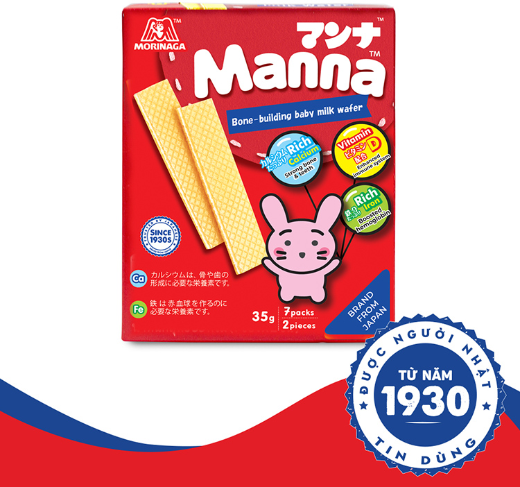Bánh xốp sữa Morigana Manna - Manna Milk Wafer (52g)