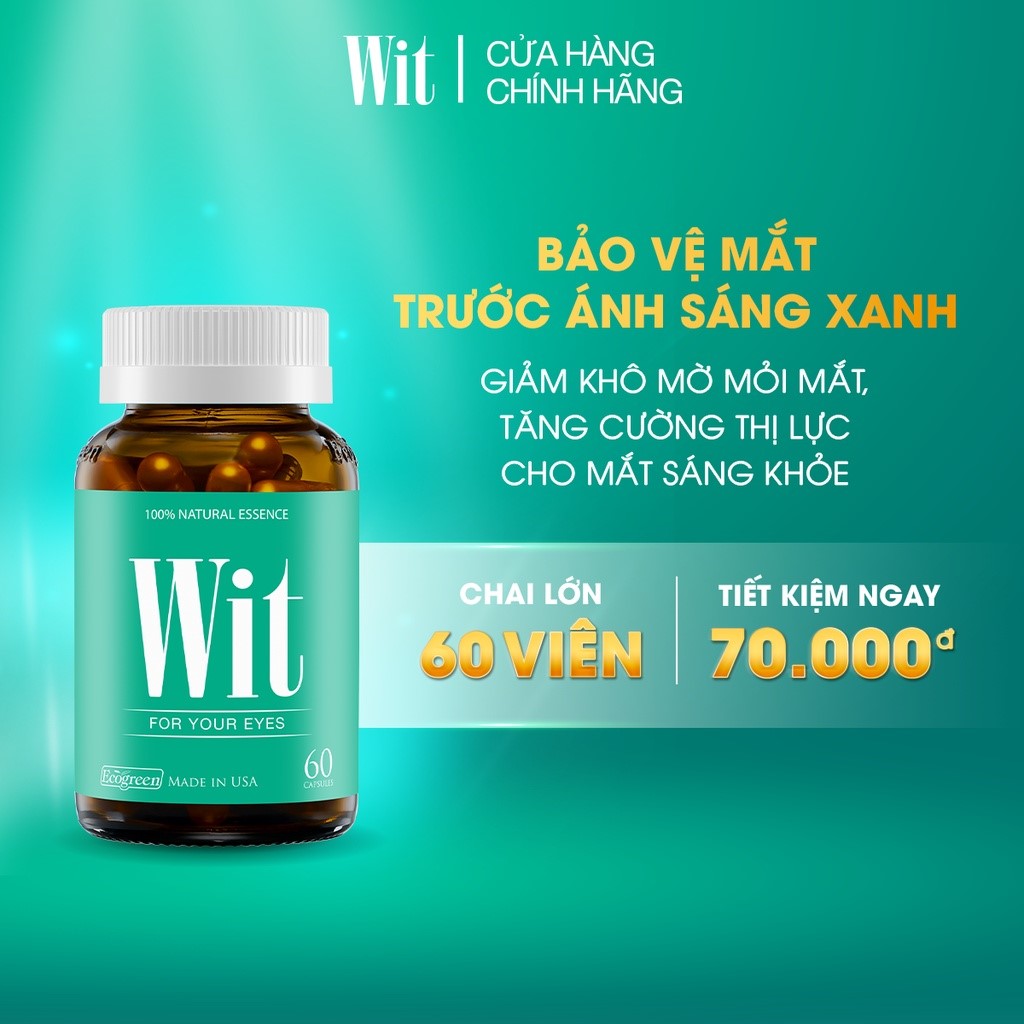 [Hộp 60v] Viên Uống Bổ Mắt WIT Ecogreen Giảm Mỏi Mắt, Tăng Cường Thị Lực Mắt Cho Bé Và Người Lớn