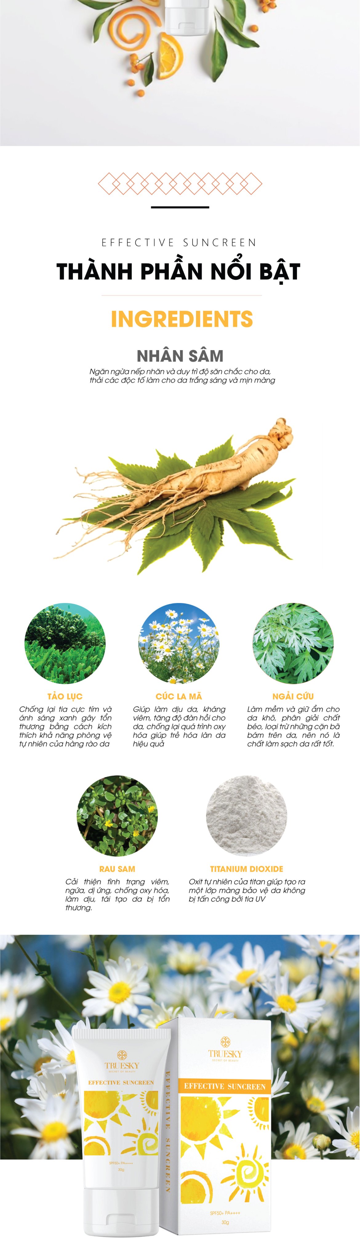 Kem chống nắng chiết xuất nhân sâm Truesky Effective Suncreen 30ml SPF 50+ PA+++