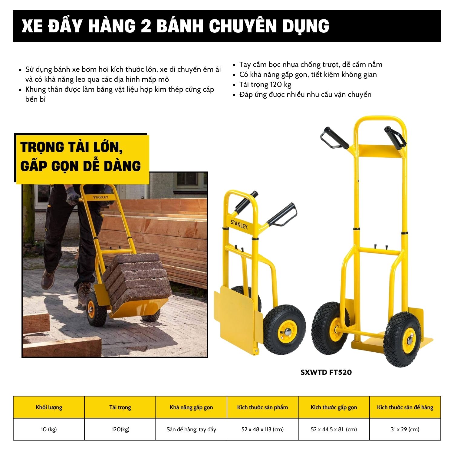 Xe đẩy hàng gấp gọn 2 bánh Stanley FT520