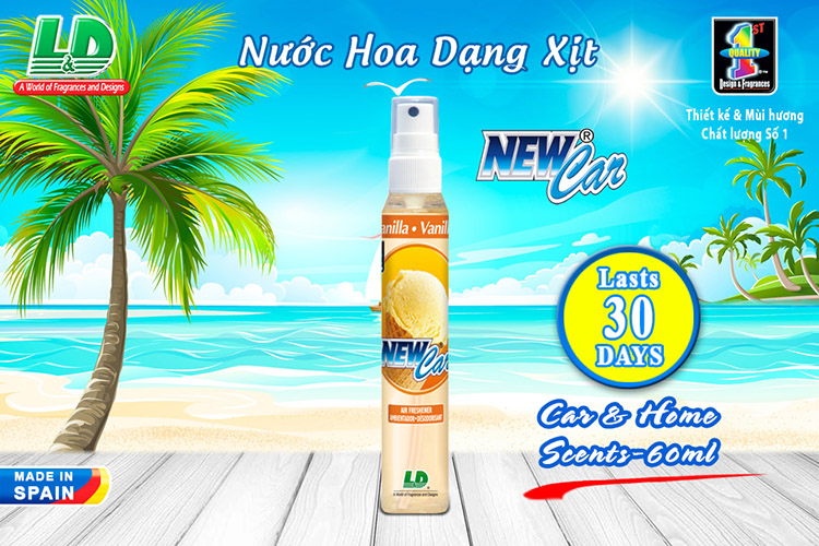 Nước hoa ô tô dạng xịt L&D NEW CAR Vanilla 60ml